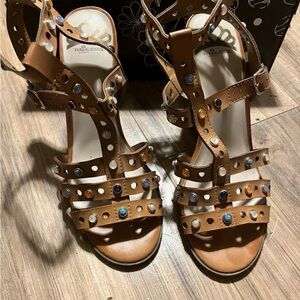 Fergalicious Tan Multi-Studded Sandals